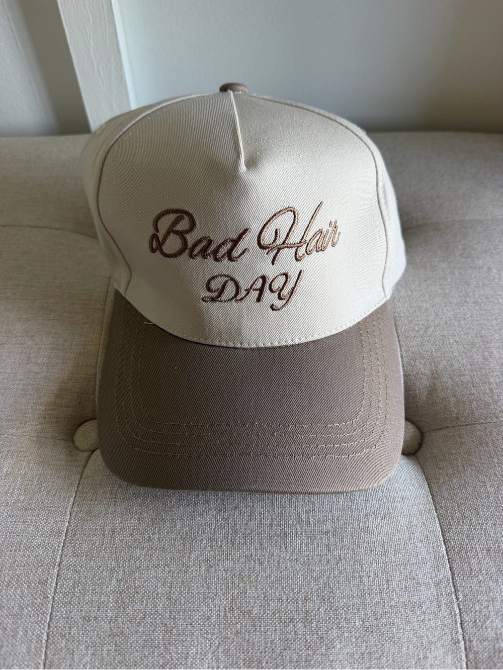 Bad Hair Day Two-Tone Baseball Cap - Taupe & Cream